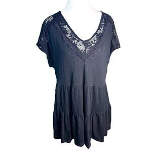 torrid 0/large Lacey Black Tiered Fairy Grunge Whimsigoth Top Cotton Modal